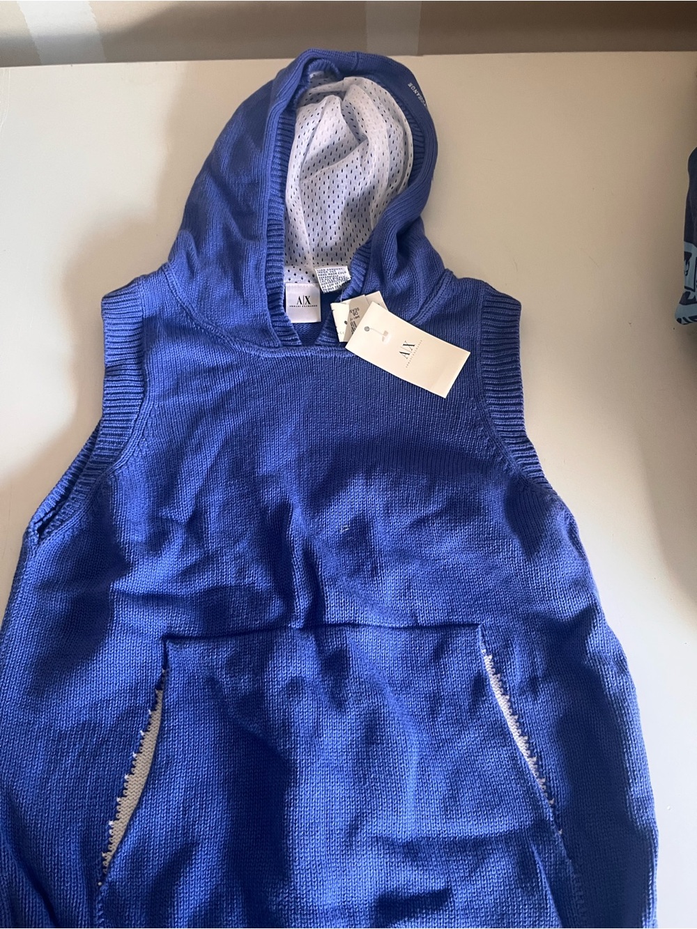 Armani Exchange Women’s Royal Blue Sleeveless Hooded Sweater - Picture 7 of 7